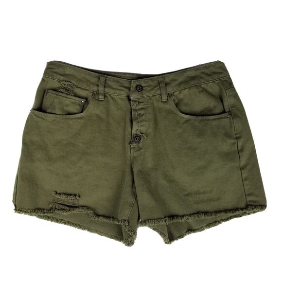 Women's A Loves A Anthropologie Distressed CutOff Denim Shorts Sz28 Olive Green - Picture 1 of 11